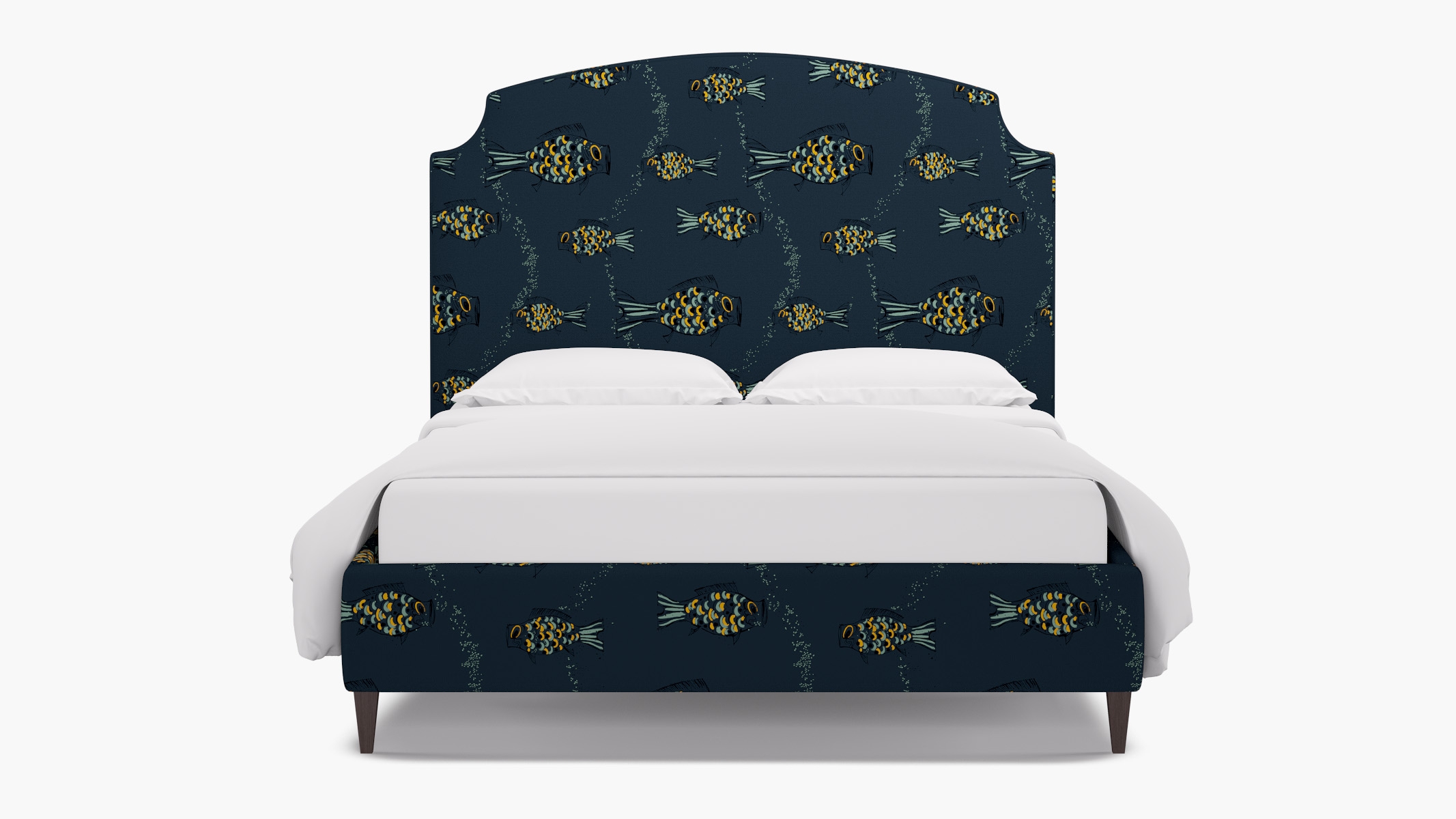 Cove Bed, Indigo Sakana, Espresso Square Tapered Leg, Queen - Image 0