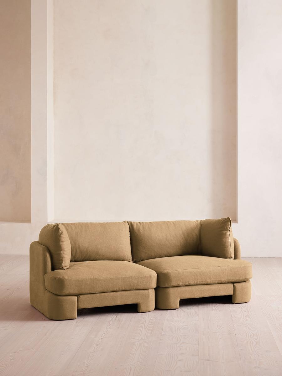 Odell Deeper Sit Sectional Sofa, Three Seater, Linen, Wheat, US - Image 0