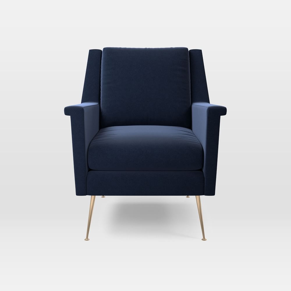 Carlo Mid-Century Chair, Performance Velvet, Ink Blue - Image 0