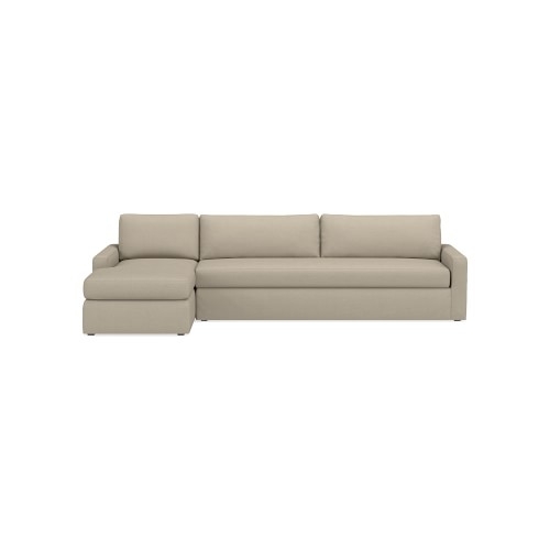 Ghent Square Arm Slipcovered Left 2-Piece L-Shape Sofa with Chaise, Down Cushion, Performance Slub Weave, Sand - Image 0