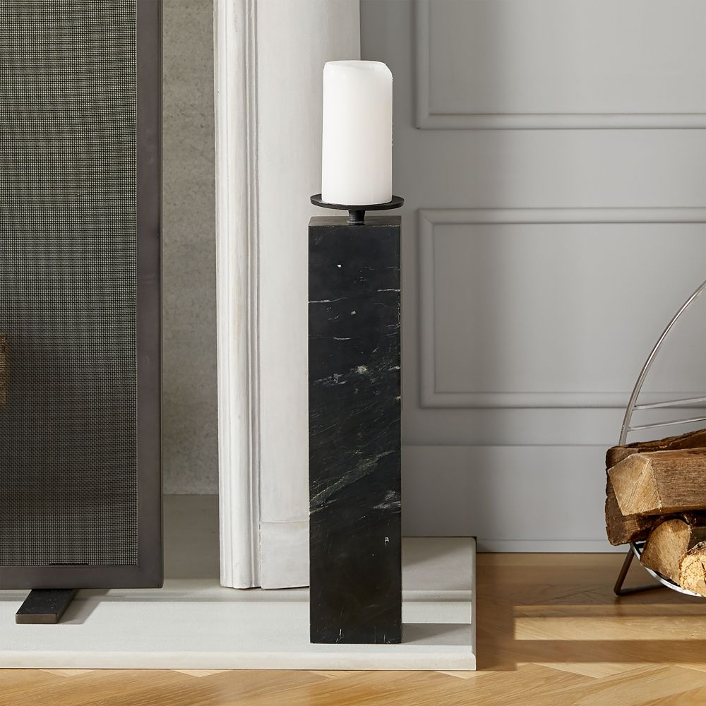 Amos Black Marble Pillar Candle Holder Large - Image 0