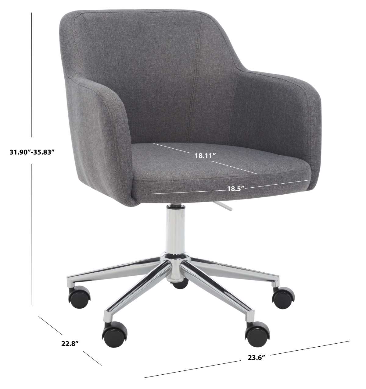 Kains Swivel Office Chair - Grey / Chrome - Safavieh - Image 7
