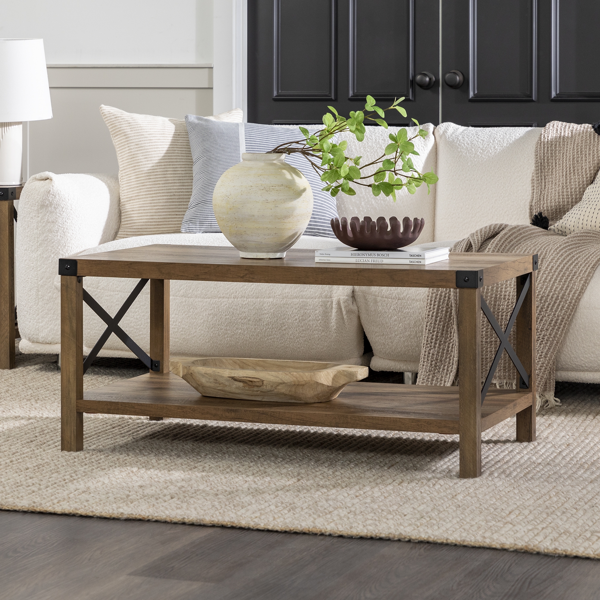 Metal X Rustic Wood Coffee Table - Rustic Oak/Black  - Image 4