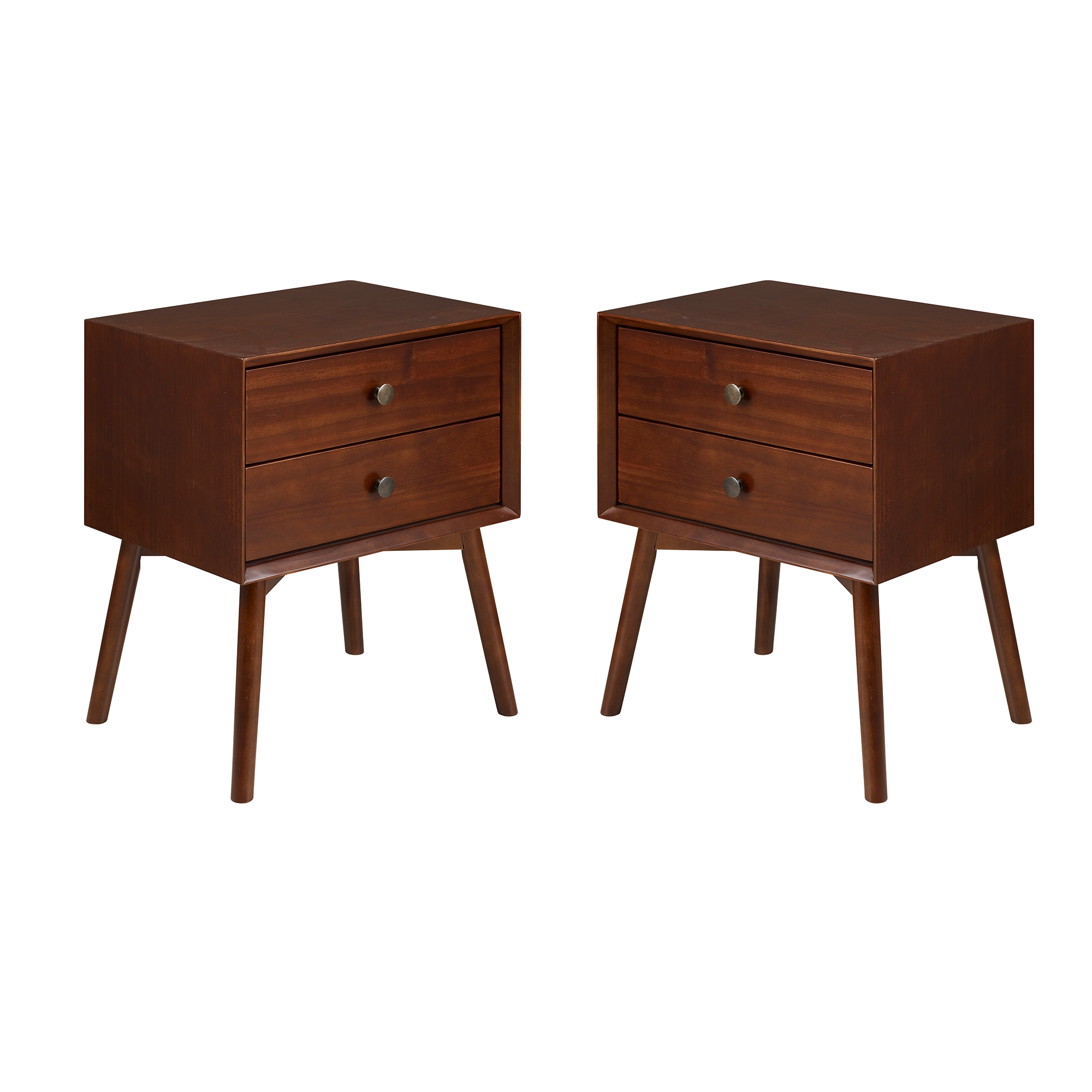 Mid Century Modern 2-Piece 2 Drawer Solid Wood Nightstand Set - Walnut - Image 0