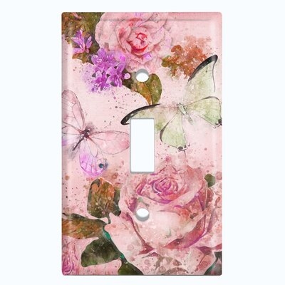 Metal Light Switch Plate Outlet Cover (Flower White Rose Pink - Single Toggle) - Image 0