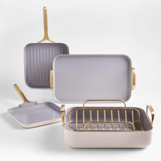 Caraway ® Cream Ceramic Non-Stick 5-Piece Cookware Set with Gold Hardware - Image 0