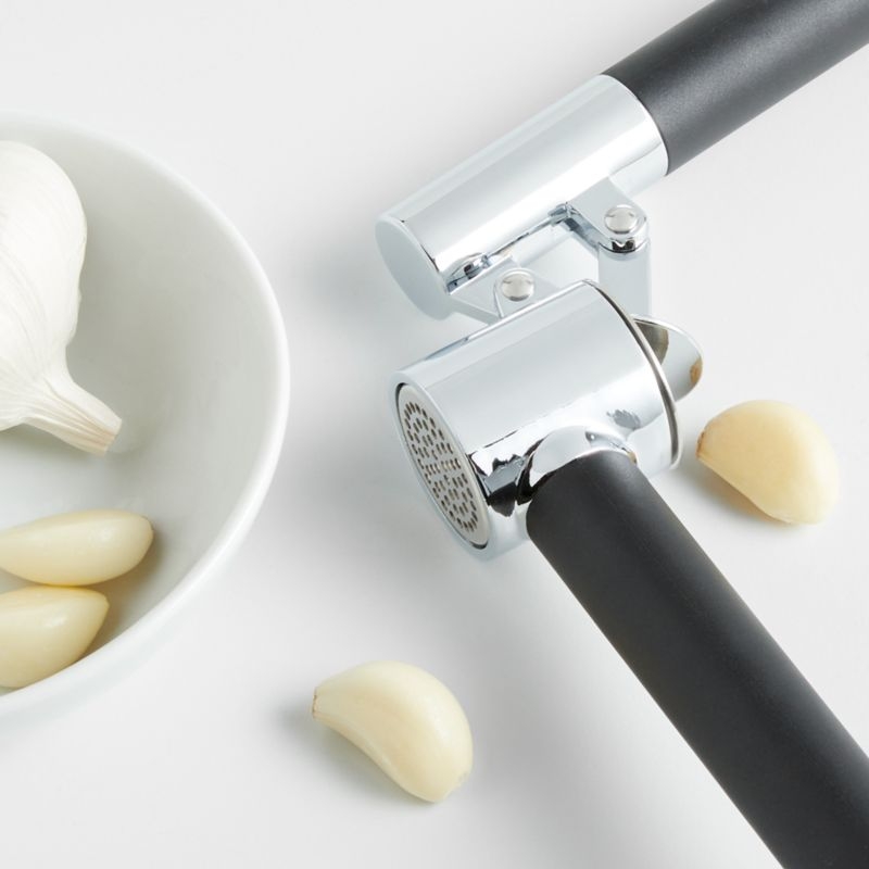Crate & Barrel Black Soft-Touch Garlic Press - Image 1