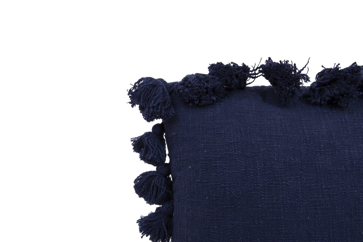 Square Cotton Pillow with Tassels, Navy Blue, 18" x 18" - Image 1