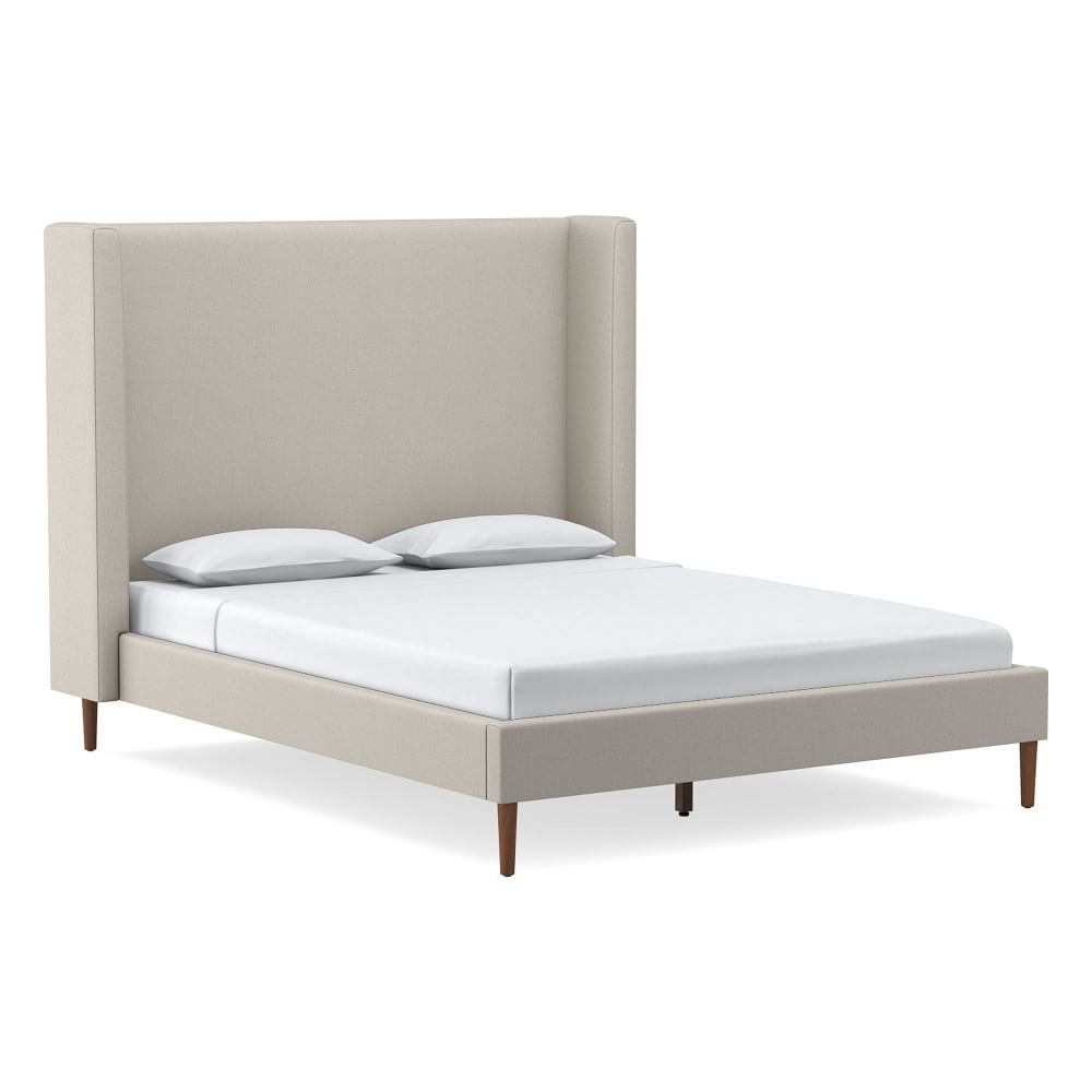 Shelter Tall No Tufting, Bed, King, YDLW, Alabaster, Cool Walnut - Image 0