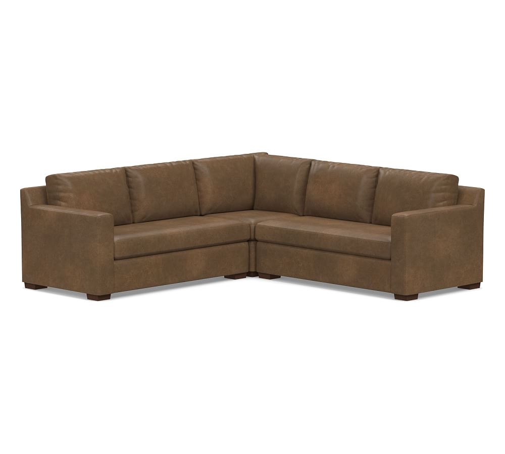 Shasta Square Arm Leather 3-Piece L-Shaped Corner Sectional, Polyester Wrapped Cushions, Churchfield Chocolate - Image 0