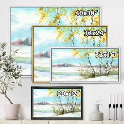 Birches In Snowy Field - Lake House Canvas Wall Art Print - Image 0