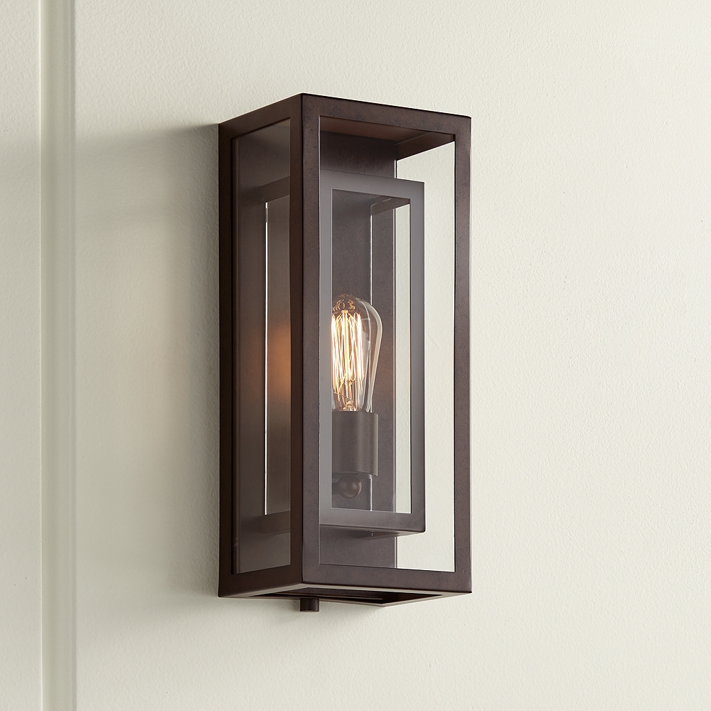 Possini Euro Double Box 15 1/2" High Glass and Bronze Wall Sconce - Image 0