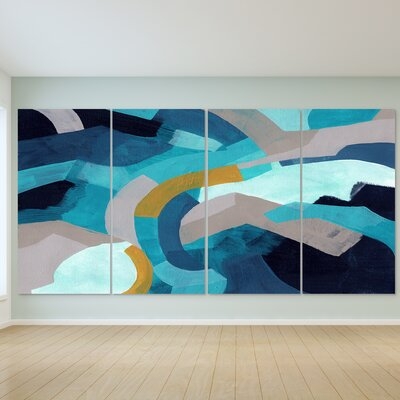 "Puzzle Blues ABCD" Unframed Free Floating Tempered Glass Panel Polyptych Wall Art Print 72 In. X 36 In. Each - Image 0