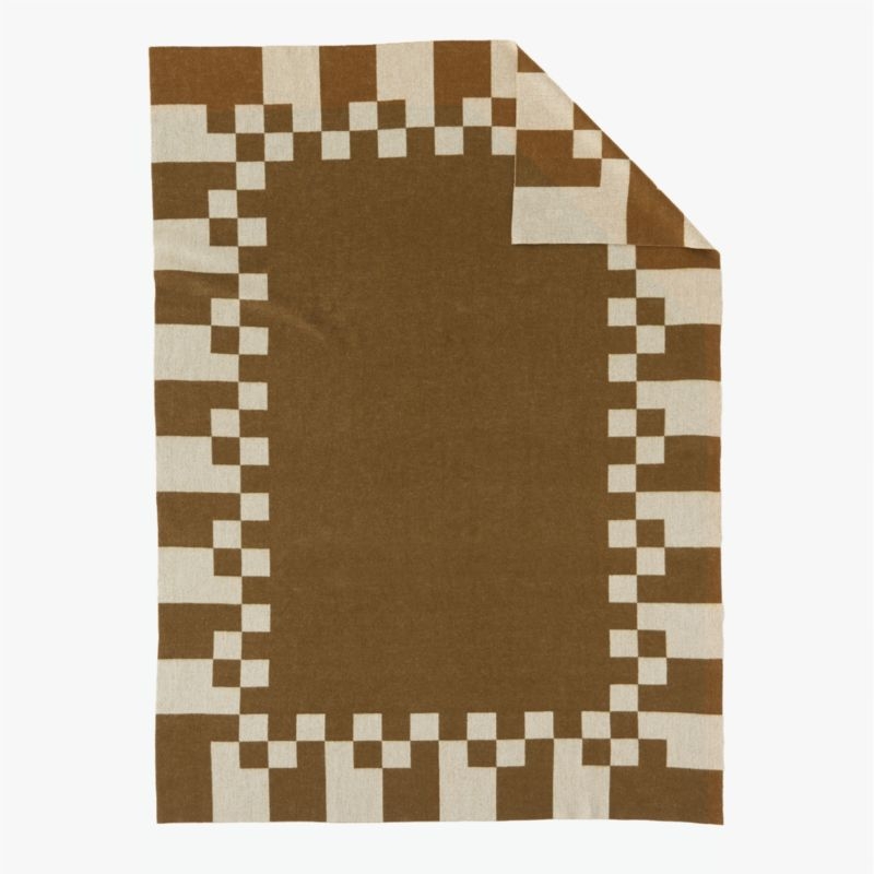 Check Tobacco Brown Merino Wool Throw Blanket 50"x70" - Image 1