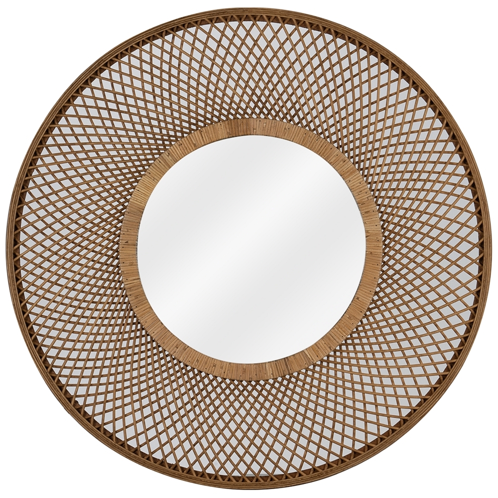 Hamptons Natural Brown Rattan 36" Round Wall Mirror - Style # 79A52 - Image 0