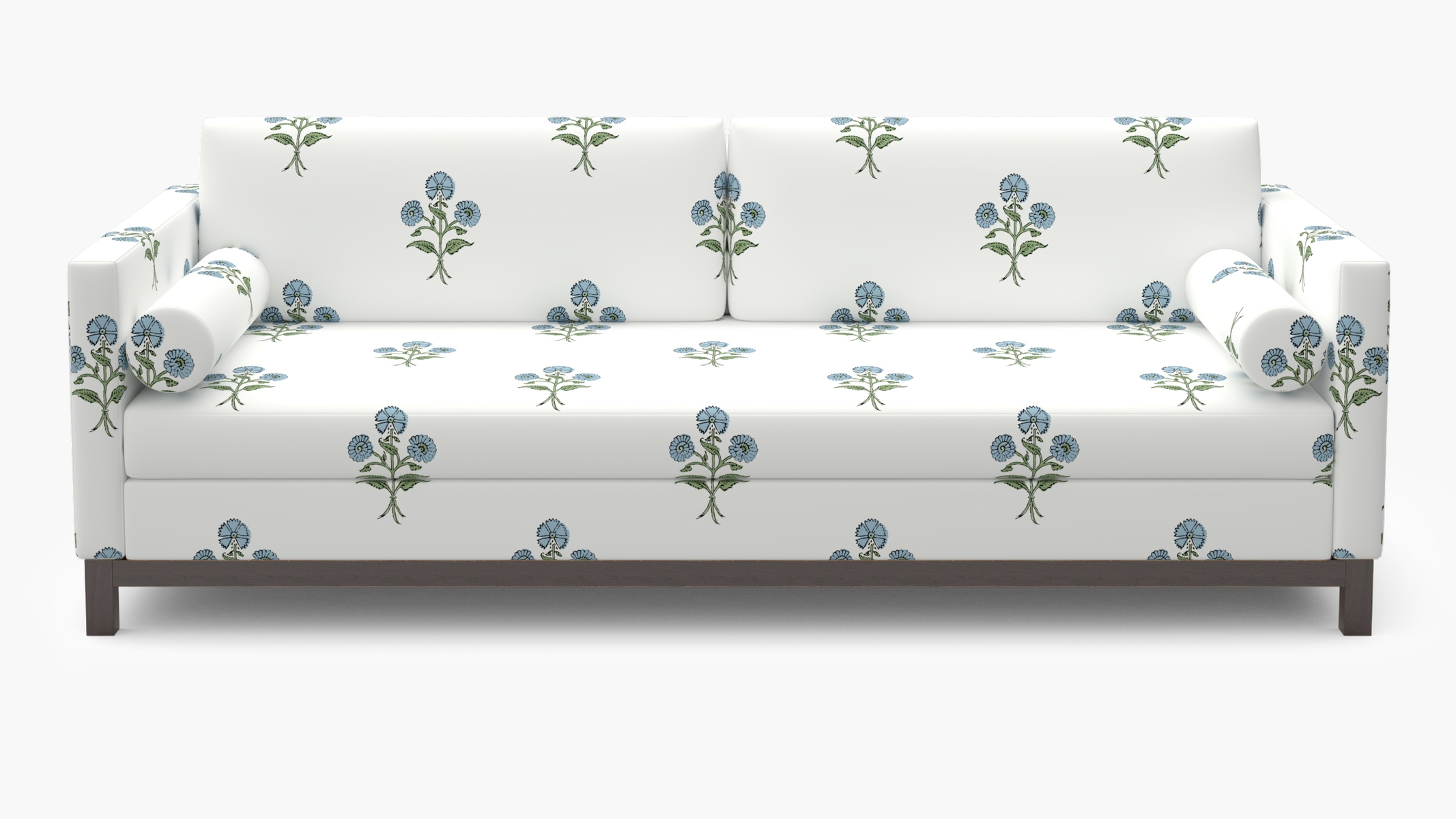 Tailored Tuxedo Sofa, Blue Delphine, Espresso Wood Rail - Image 0