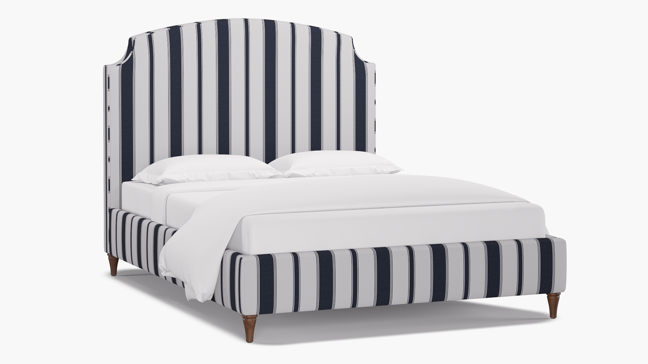 Cove Bed, Navy Clarence Stripe, Walnut Decorative Tapered Leg, King - Image 1