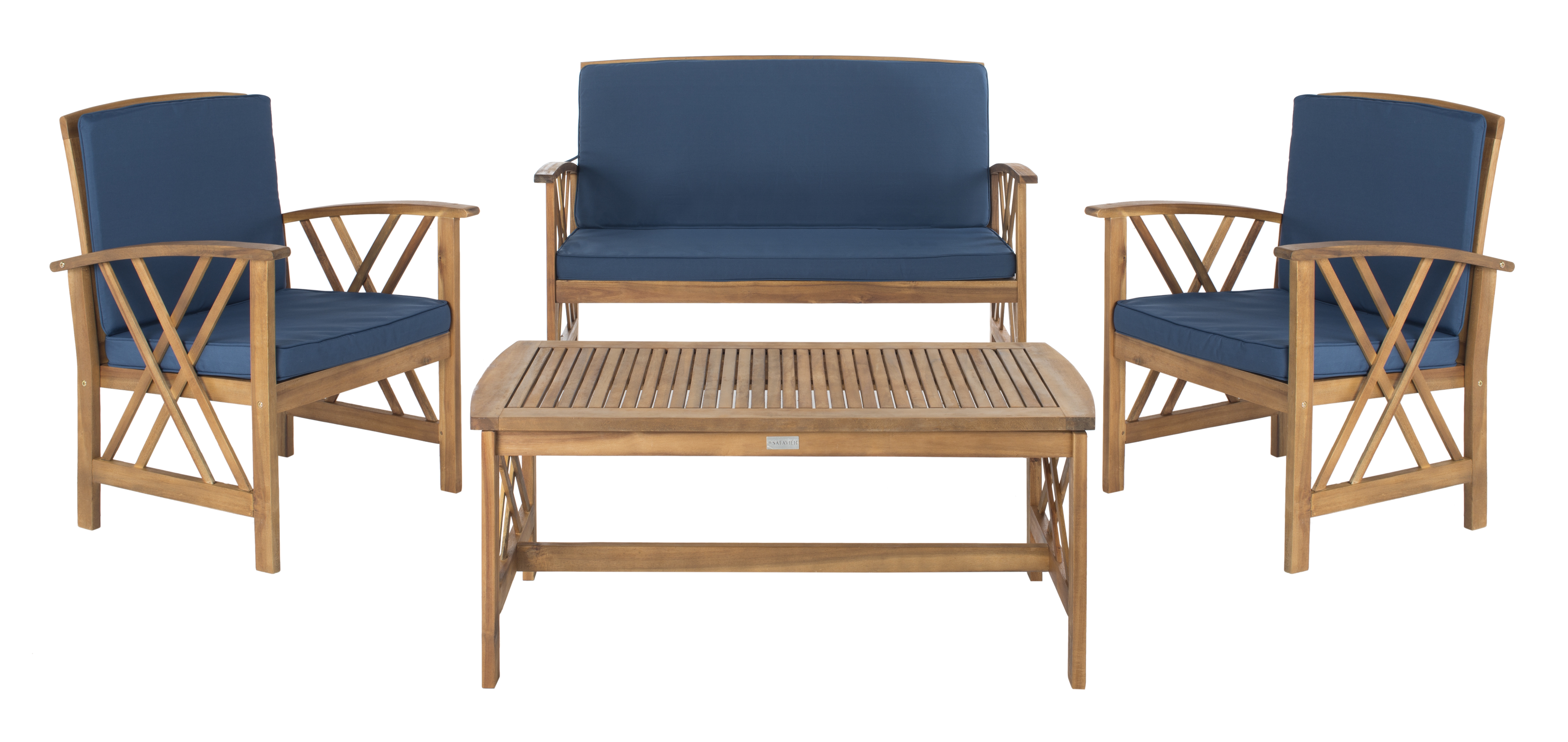 Fontana 4 Piece Outdoor Set - Natural Look/Navy - Safavieh - Image 0