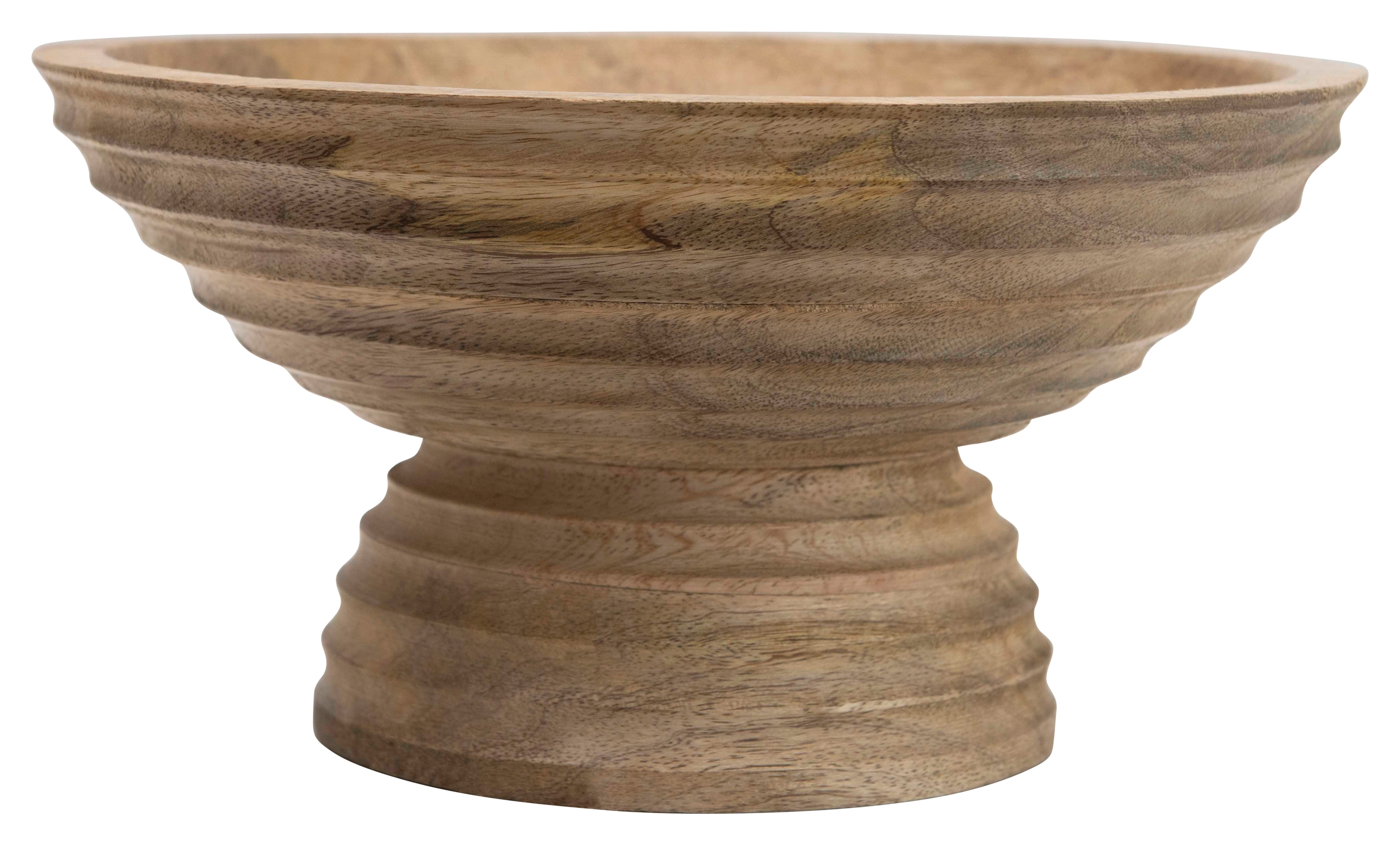 Ridged Mango Wood Footed Bowl - Image 0