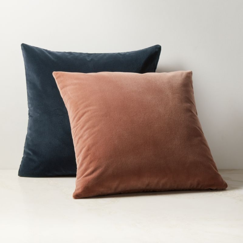 Vinette Blue Merino Wool and Velvet Throw Pillow with Down-Alternative Insert 23"x23" - Image 1