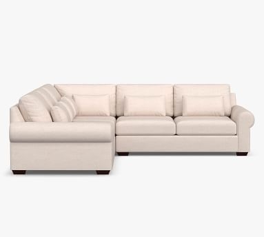 Big Sur Roll Arm Upholstered Deep Seat 3-Piece L-Shaped Corner Sectional with Bench Cushion, Down Blend Wrapped Cushions, Sunbrella(R) Performance Herringbone Oatmeal - Image 2