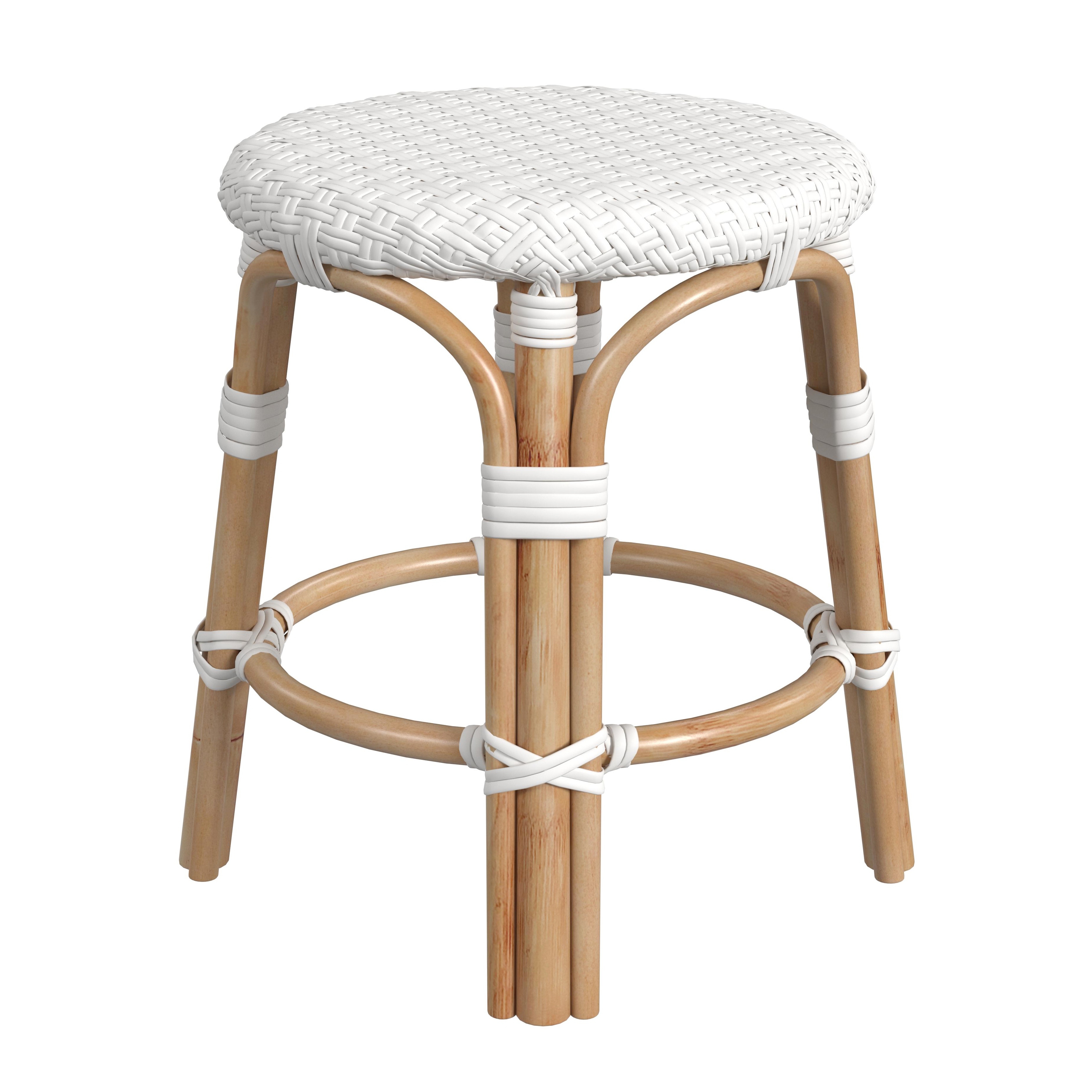 Tobias Glossy White/ Natural Rattan Frame Stool - Image 3