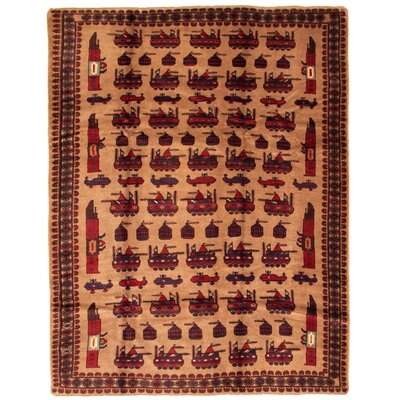 One-of-a-Kind Caseson Hand-Knotted New Age Afghan War Tan/Red 6'10" x 9'8" Wool Area Rug - Image 0