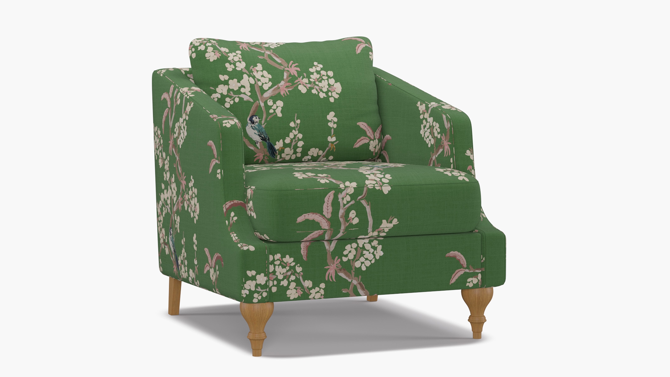 Slope Arm Chair, Jade Cherry Blossom, Natural Turned Wood Leg - Image 1