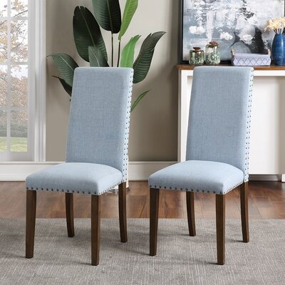 Upholstered Dining Chairs - Dining Chairs Set Of 2 Fabric Dining Chairs With Copper Nails And Solid Wood Legs - Image 0