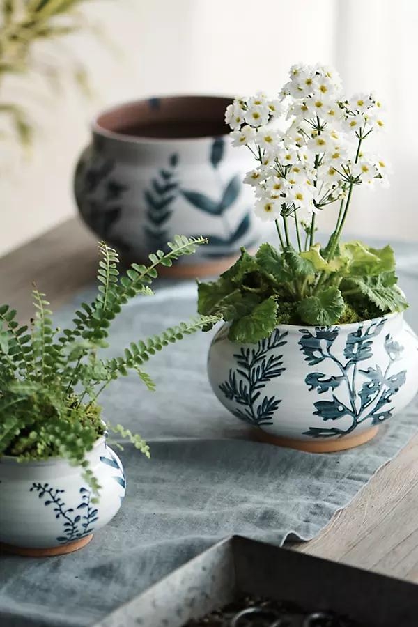 Indigo Floral Low Jar Planter - Image 0