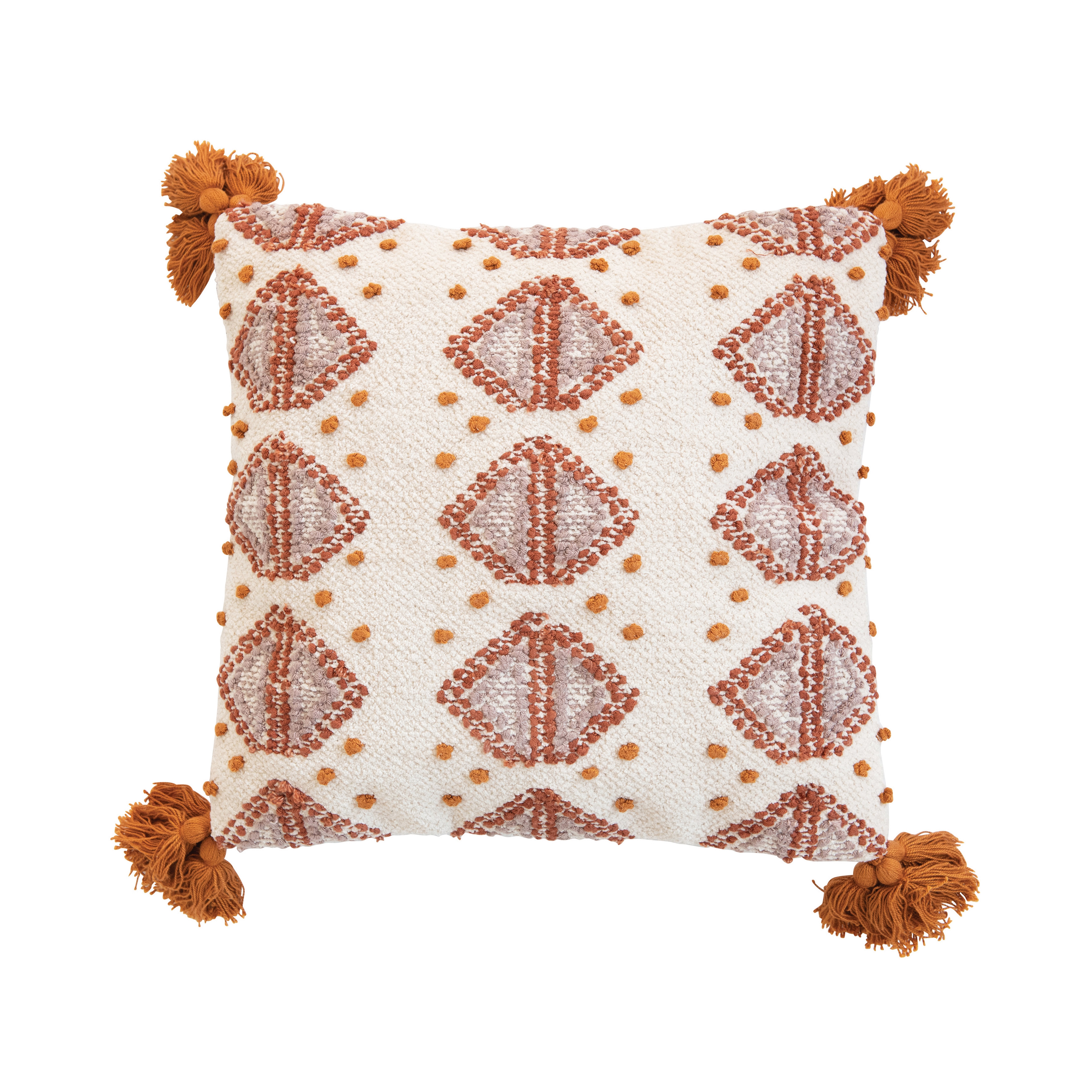 Woven Cotton Pillow with Embroidery & Tassels, Multi Color - Image 0