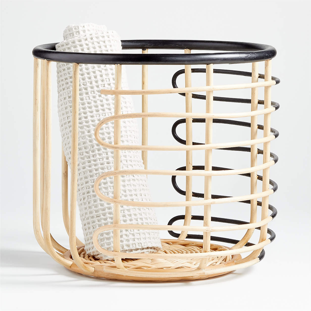 Black & Natural Open Rattan Basket - Image 1