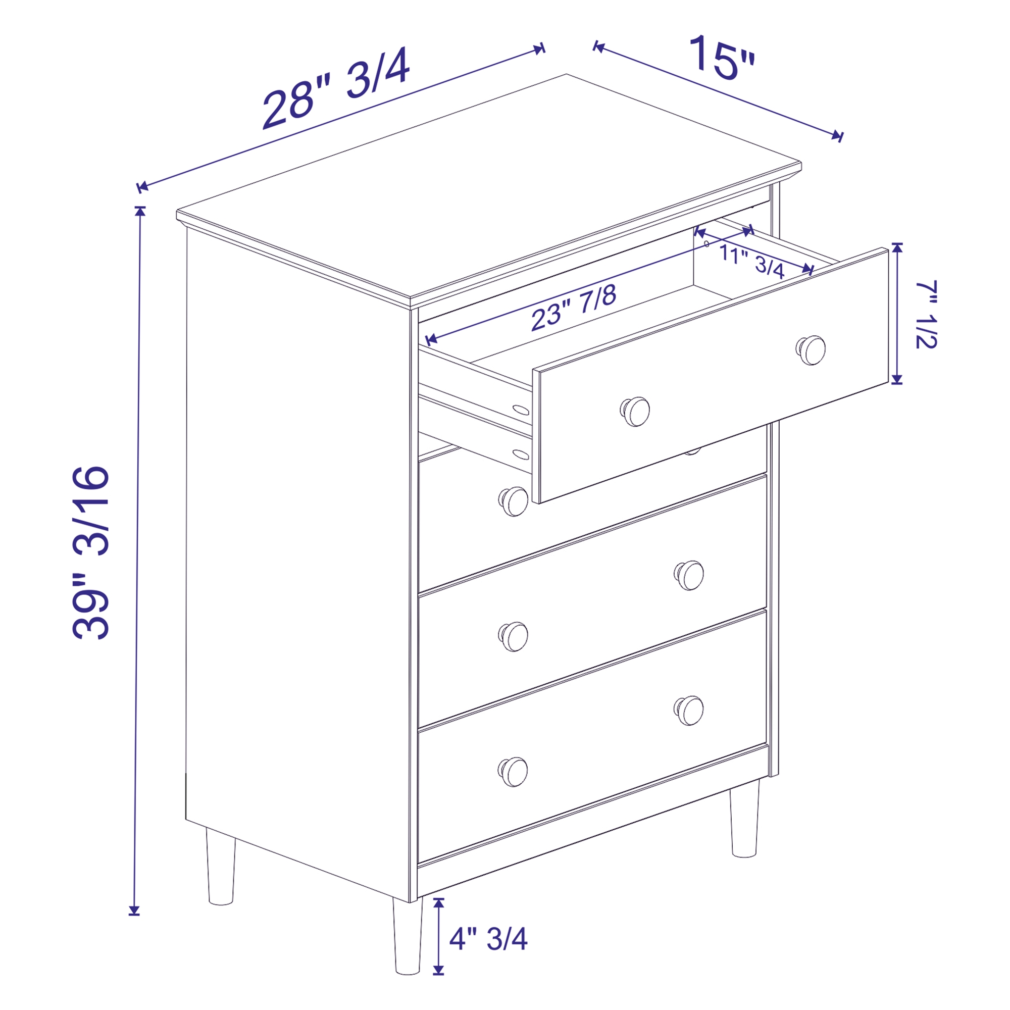 Modern 4 Drawer Dresser - Caramel - Image 6