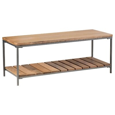 Accent Bench With 1 Slatted Shelf And Tubular Metal Legs,  Natural Brown - Image 0