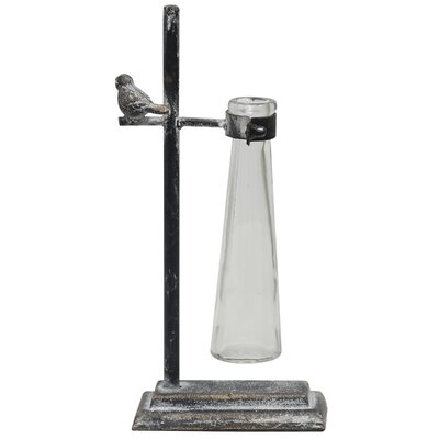 Pell Glass Jar Metal Table Décor with Bird Accent - Image 0
