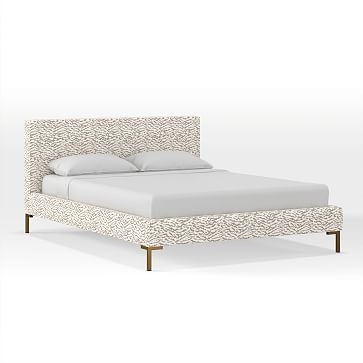 Upholstered Platform Bed, King, Line Fragments, Midnight, Brass - Image 2