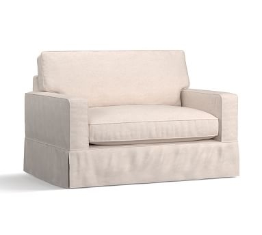 PB Comfort Square Arm Slipcovered Twin Sleeper Sofa, Box Edge Memory Foam Cushions, Textured Basketweave Black - Image 2