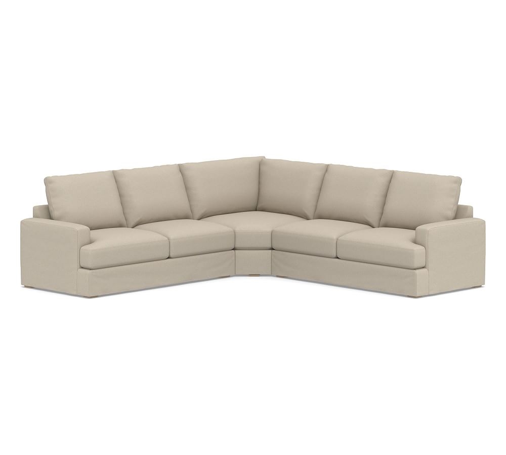 Canyon Square Arm Slipcovered 3-Piece L-Shaped Wedge Sectional, Down Blend Wrapped Cushions, Brushed Crossweave Natural - Image 0
