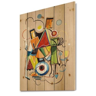 Colored Geometric Abstract Compositions I - Modern Print On Natural Pine Wood - Image 0