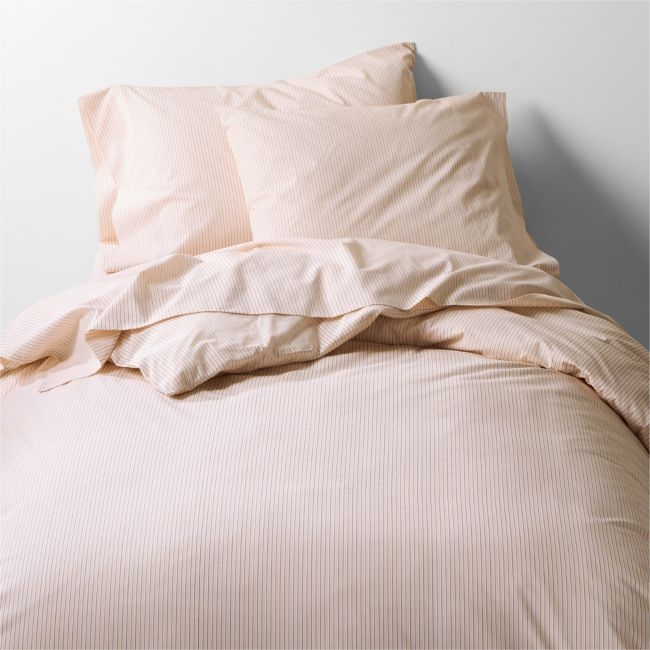 Cozy Cloud Organic Cotton Mini Stripe Reversible Elegant Pink Twin XL Duvet Cover - Image 0