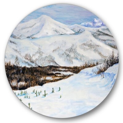 Winter Landscape With Snow-Capped Mountains - Traditional Metal Circle Wall Art - Image 0