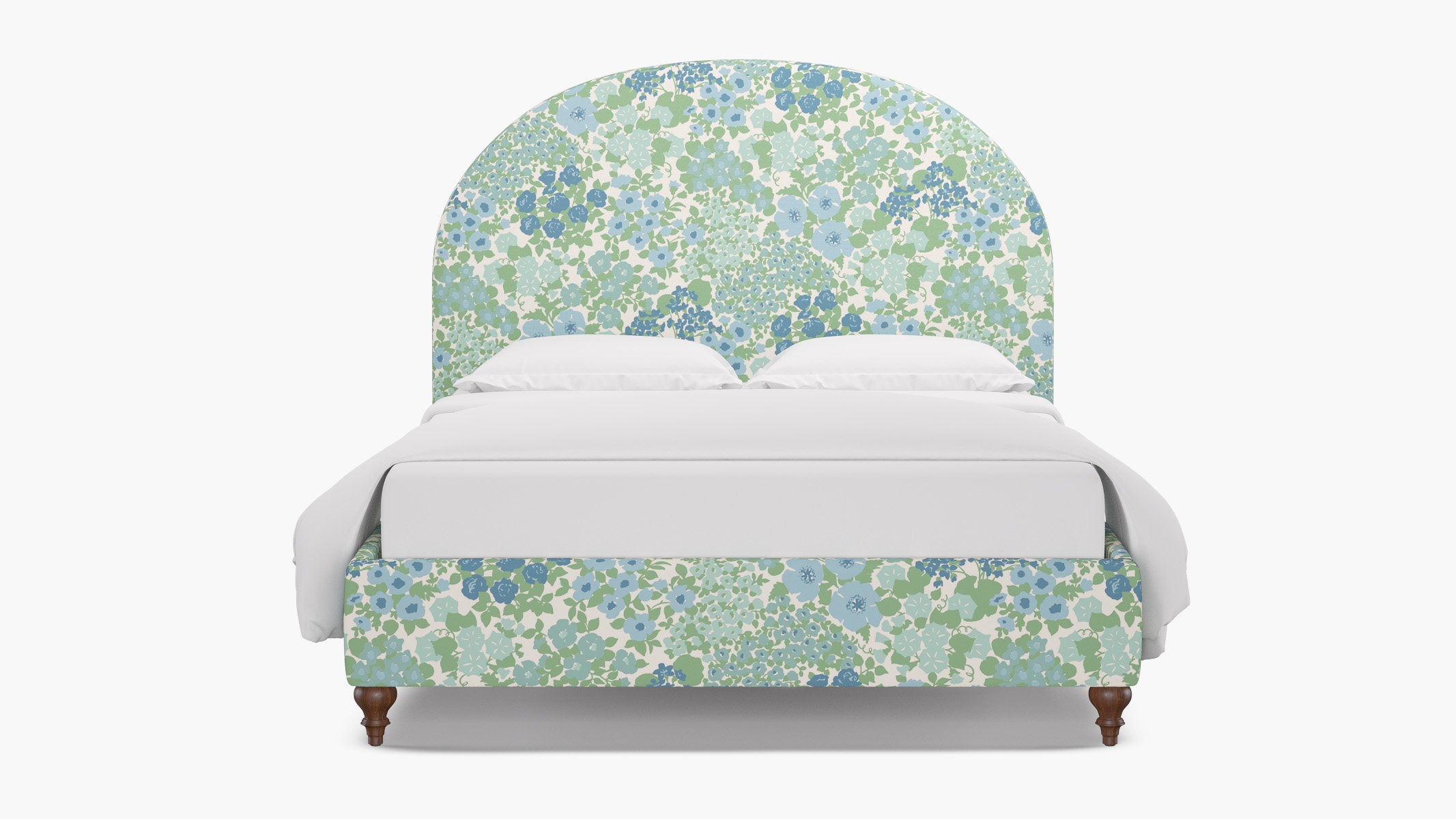 Demilune Bed, Mist Million Flowers, Walnut Traditional Turned Leg, King - Image 0