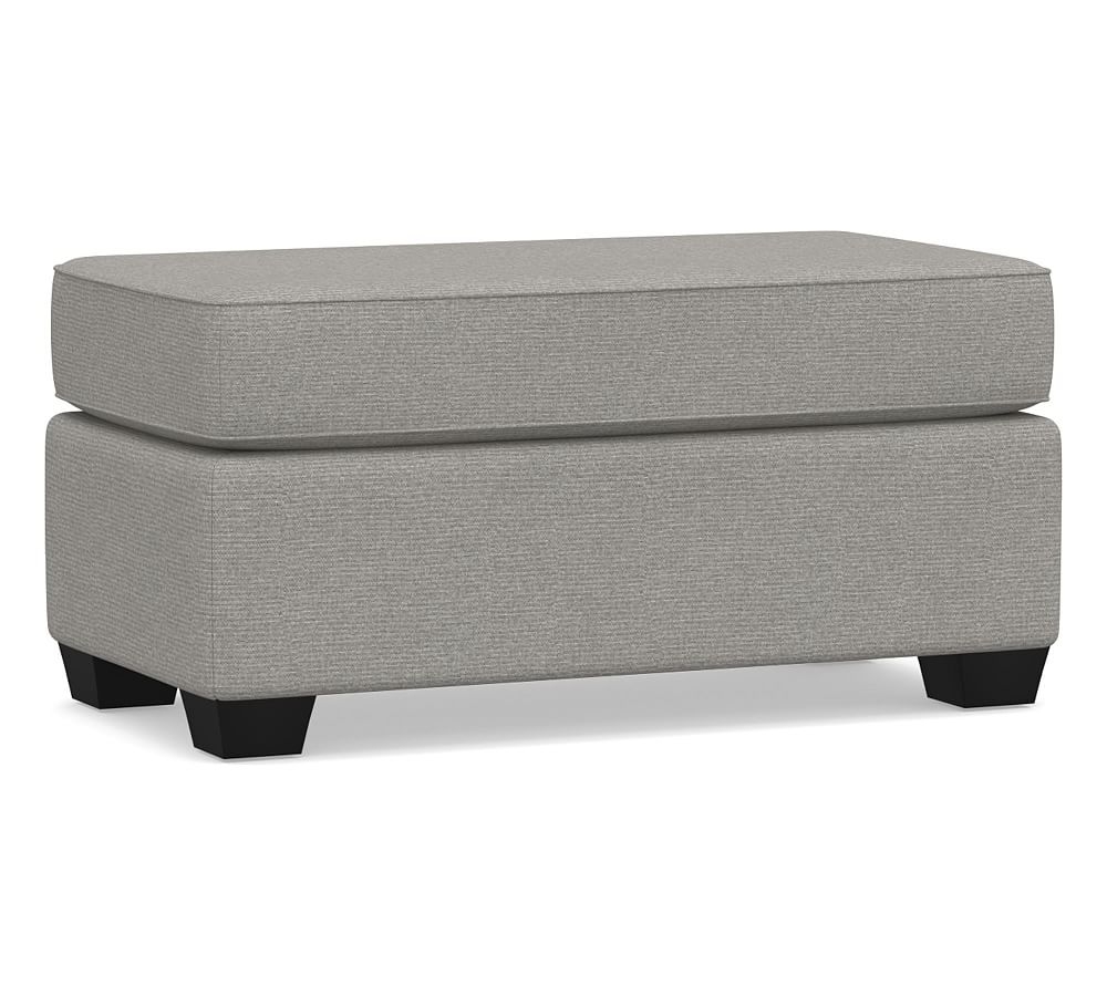 SoMa Fremont Roll Arm Upholstered Ottoman, Polyester Wrapped Cushions, Performance Heathered Basketweave Platinum - Image 0