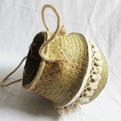 Handmade Folding Wicker Grass Weaving Basket Rope Tassel For Storing Cosmetics Dirty Clothes Fashion Flowerpot - Image 0