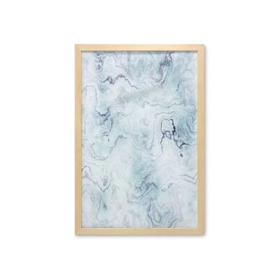Ambesonne Marble Print Wall Art With Frame, Soft Pastel Toned Abstract Wavy Pattern Ottoman Influences Image, Printed Fabric Poster For Bathroom Living Room Dorms, 23" X 35", Pale Blue Grey Mint - Image 0