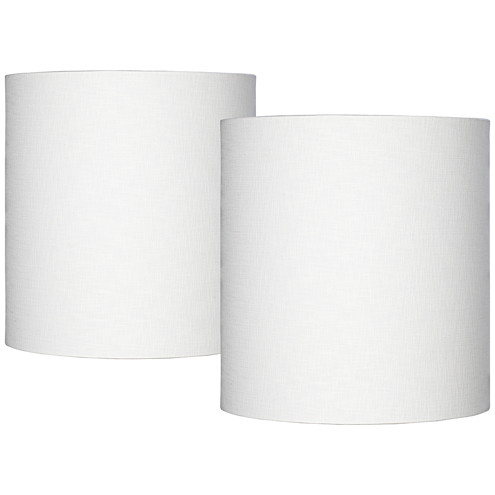 Springcrest White Tall Linen Drum Shades 14x14x15 (Spider) Set of 2 - Image 0