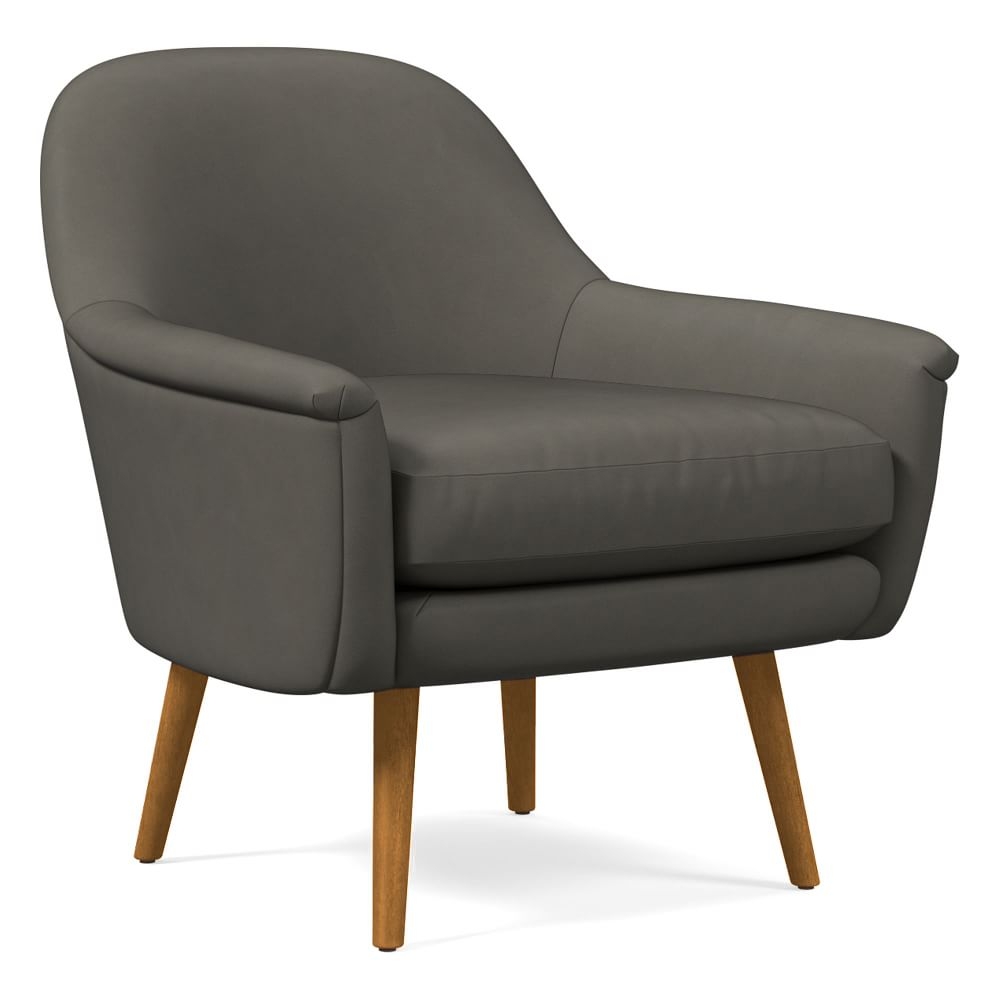 Phoebe Midcentury Chair, Poly, Vegan Leather, Cinder, Pecan - Image 0