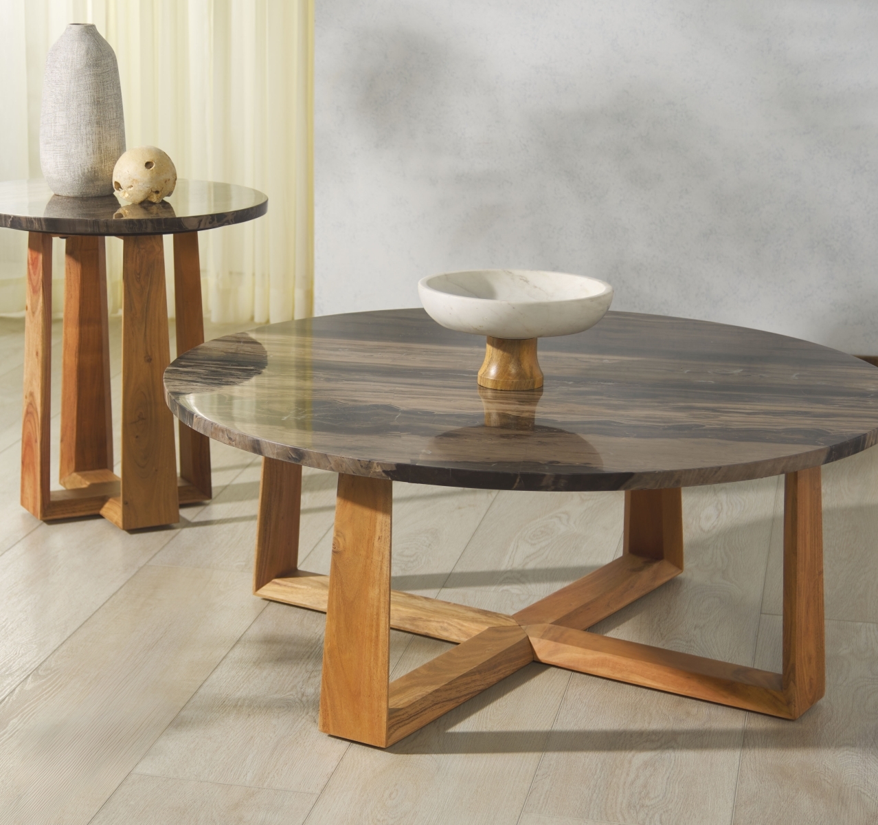 Trenton Marble Top Coffee Table - Brown/Natural - Image 7