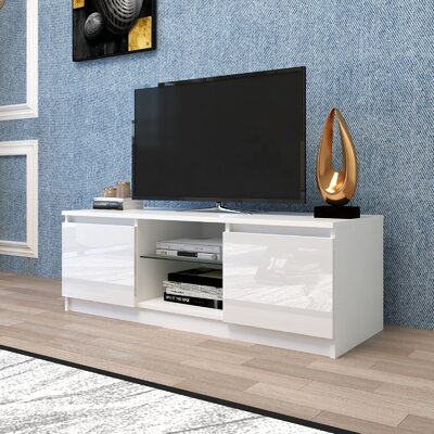 White Living Room  TV Stand With Light Entertainment Center Media Console Table - Image 0