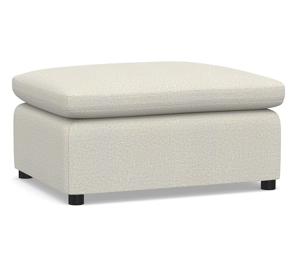 Bolinas Upholstered Ottoman, Down Blend Wrapped Cushions, Performance Heathered Basketweave Dove - Image 0
